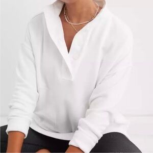 Aerie AEO The Good Times White Button-Up  Sweatshirt French Terry American Eagle